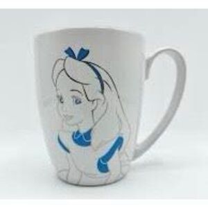 Disney Parks Alice In Wonderland Original Mug Coffee Tea White Blue Minimalist